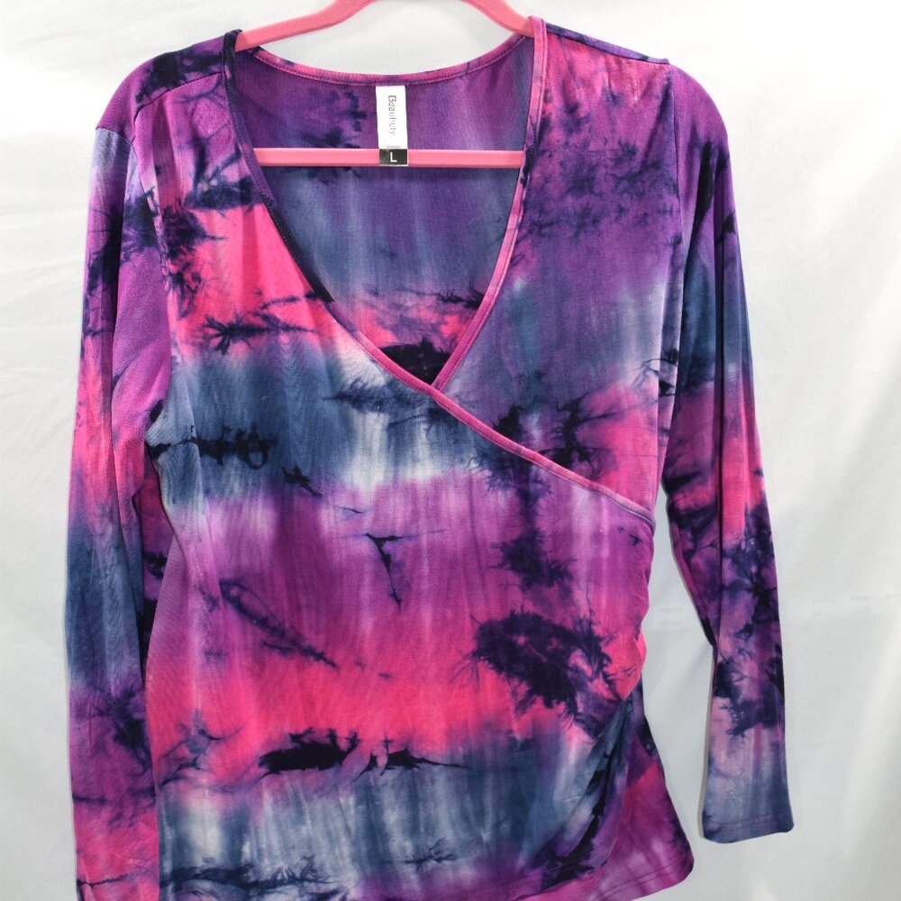 Beauhuty Women's Tie Dye Crossbody Vneck  Blouse Size Large Gently Used #864